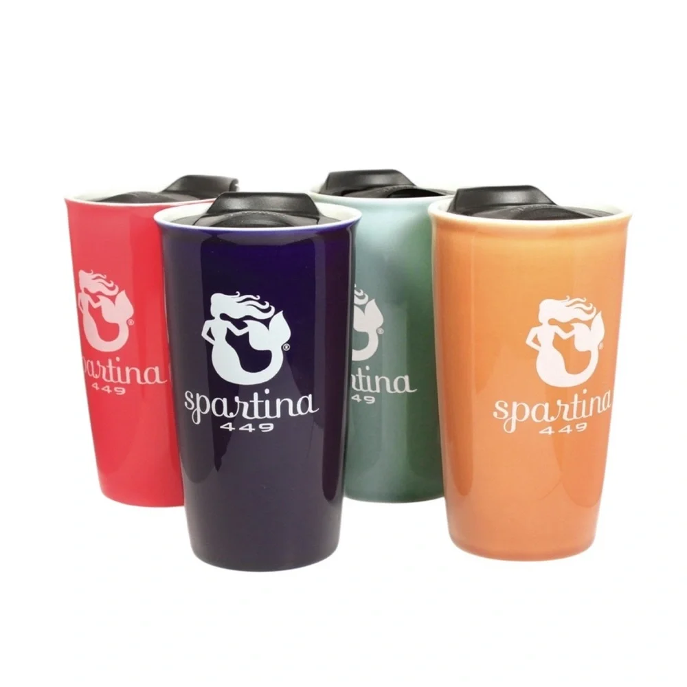 NWT Spartina 449 Ceramic Travel Coffee Mug with Lid Navy 2014